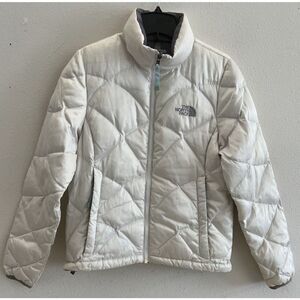 THE NORTH FACE Women Sz XS Aconcagua 550 Down Jacket Ivory/Gray Puffer